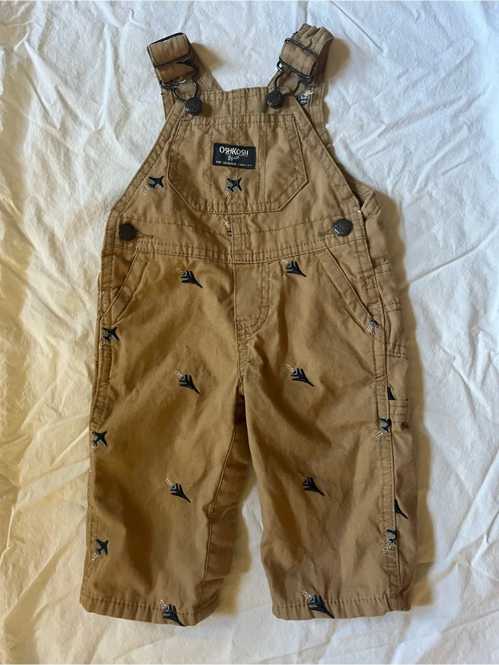 OshKosh B'gosh Khaki Airplane Embroidered Overalls